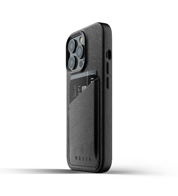 Funda de piel Mujjo con tarjetero iPhone 13 Pro color negro